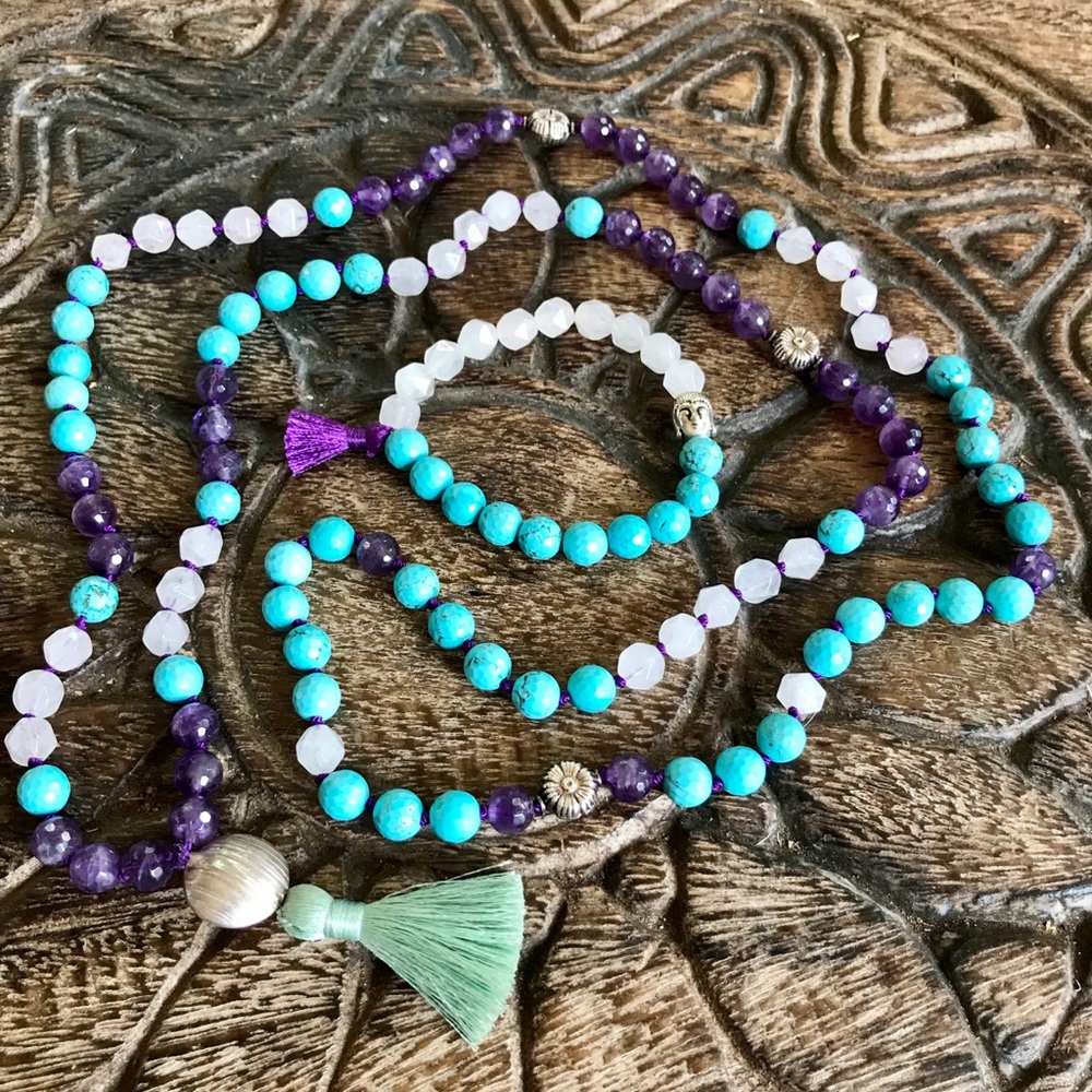 Lady Daisy turquoise, amethyst & rose quartz mala
